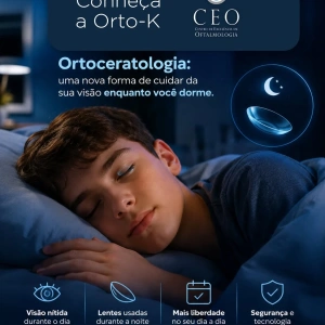🌙👁️ Dormir de lente e acordar enxergando bem? Conheça a Ortoceratologia (Orto-K)!  A Ortoceratologia utiliza lentes de contato especiais, rígidas e gás-permeáveis, usadas durante o sono, que remodelam temporariamente a córnea. Ao acordar, as lentes são retiradas, proporcionando mais liberdade visual ao longo do dia.  ✨ Entre as principais vantagens estão: • Mais liberdade dos óculos durante o dia • Não necessita de cirurgia • Tratamento reversível • Excelente opção para quem pratica esportes • Pode auxiliar no controle da progressão da miopia em crianças e adolescentes  Mas atenção: nem todo mundo é candidato à Orto-K. A indicação depende de uma avaliação oftalmológica detalhada para verificar se essa é uma opção adequada e segura para cada paciente.  💙 Novidade no CEO - Centro de Excelência em Oftalmologia Quer saber se a Ortoceratologia é indicada para você ou para seu filho? Agende uma avaliação.  📲 (37) 3237-4600 📲 (37) 3237-4602 📲 (37) 3237-4605 . . #CEO #Ortoceratologia #OrtoK #Miopia #ControleDaMiopia SaúdeOcular LentedeContato