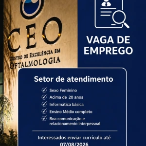 Estamos contratando 🖥️  👉🏻Vaga para setor de atendimento  👉🏻Sexo Feminino   Se você se encaixa no perfil da vaga , envie seu currículo no e-mail: rh@ceoclinica.med.br   Pará de Minas, MG.  Faça parte da equipe CEO!