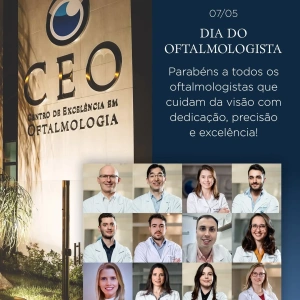 O CEO – Centro de Excelência em Oftalmologia parabeniza todos os oftalmologistas, em especial sua equipe, pelo Dia do Oftalmologista. 👁️✨  Profissionais que exercem sua missão com dedicação, cuidado e excelência, transformando vidas através da saúde ocular. 💙
