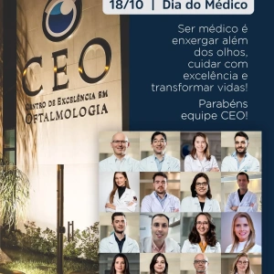 💙👁️ 18 de Outubro | Dia do Médico!  Hoje, nossa homenagem especial vai para toda a equipe médica do CEO – Centro de Excelência em Oftalmologia, que diariamente transforma conhecimento em cuidado e faz a diferença na vida de tantas pessoas.  👏 Nosso reconhecimento e gratidão a cada profissional que faz parte dessa história!  Parabéns, equipe CEO!   Feliz Dia do Médico! 💙